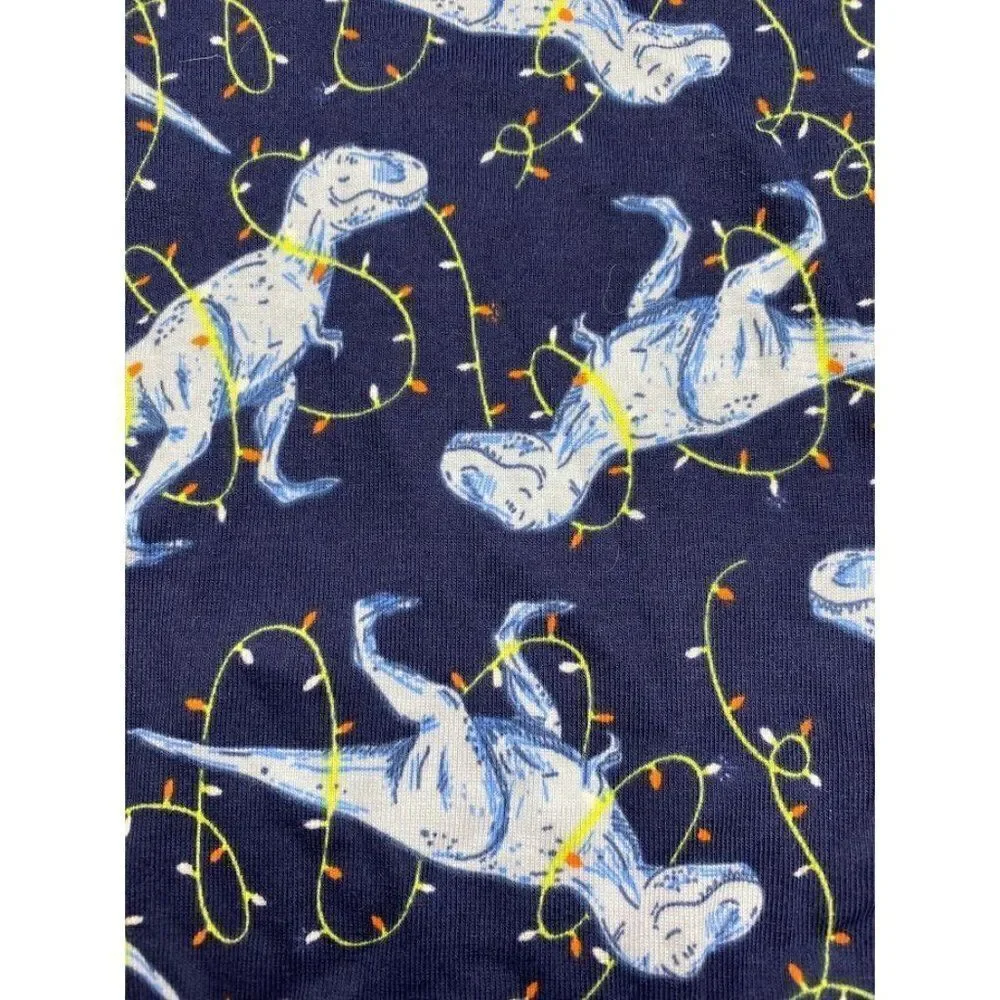 Boys Old Navy Navy Blue Snug Fit Cotton Dinosaur Holiday Lights Pajama sz 3T NEW